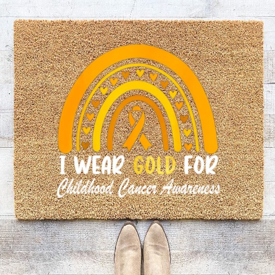 I Wear Gold For Childhood Cancer Awareness Coir Doormats