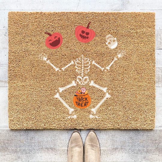 Trick Or Treat Funny Skeleton Pumpkins Halloween Coir Doormats