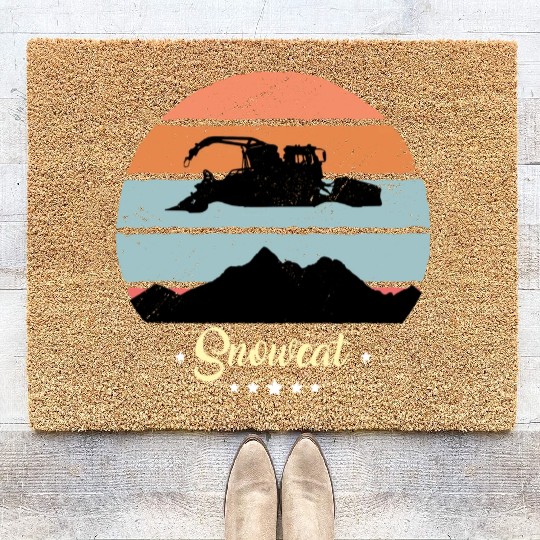 Snowcat Vintage Snow Vehicles Retro Sunset Coir Doormats