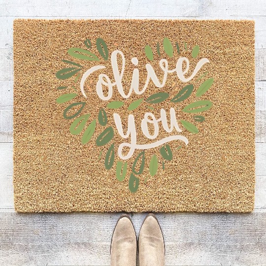 olive you funny romantic double meaning gift Coir Doormats