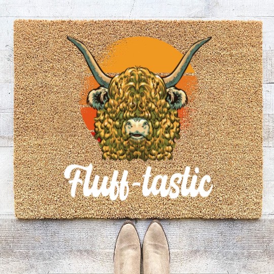 Funny Fluff-tastic Pun Scottish Highland Cow Coir Doormats