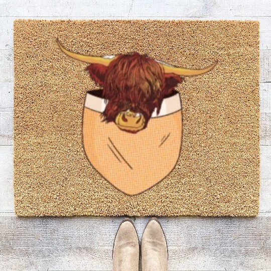 Scottish Highland Cow Pocket Design Coir Doormats