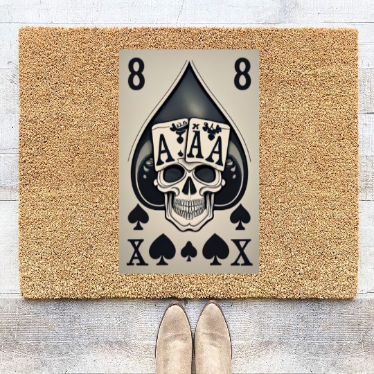 card with skeleton head (halloween design) Coir Doormats