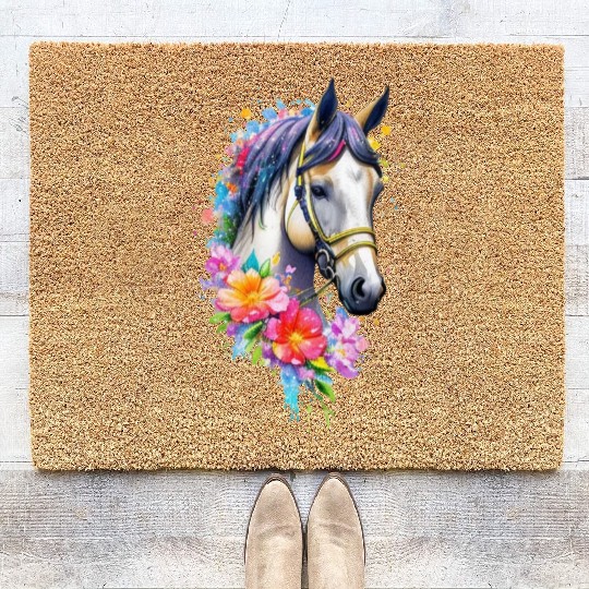 Flower Horse Spring Nature Horse Lovers For Women Coir Doormats