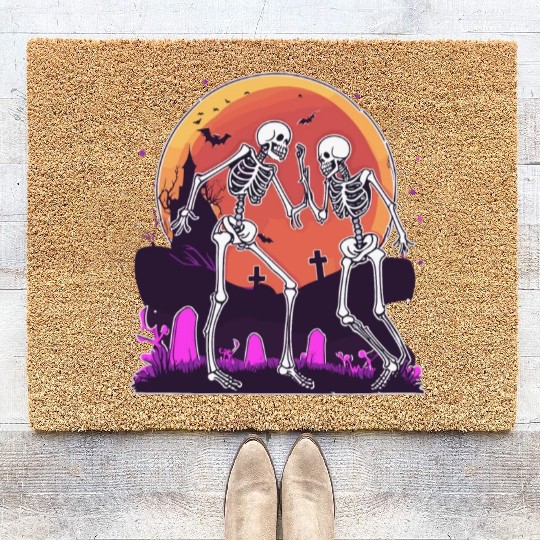 "Skeletal Dance-Off Under Neon Moon" Coir Doormats