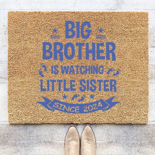 The big brother takes care of the little sister in Coir Doormats