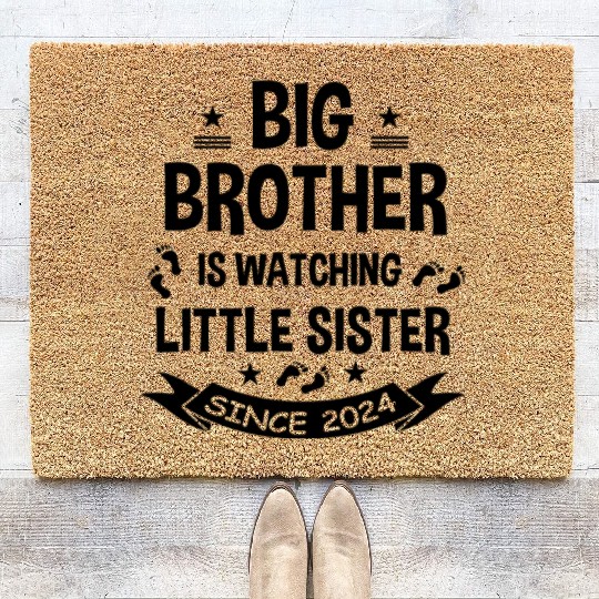 The big brother takes care of the little sister in Coir Doormats