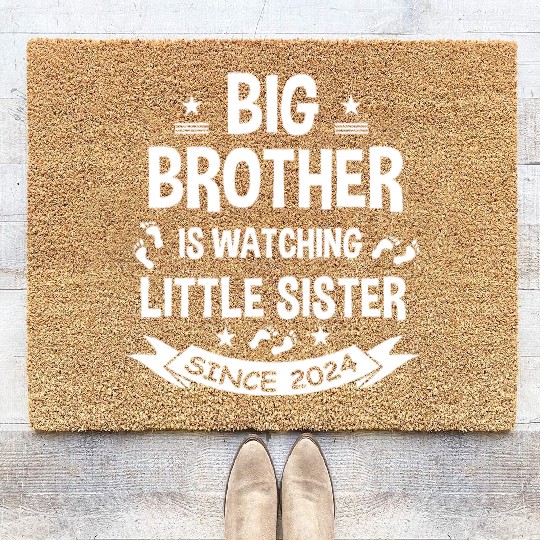The big brother takes care of the little sister in Coir Doormats