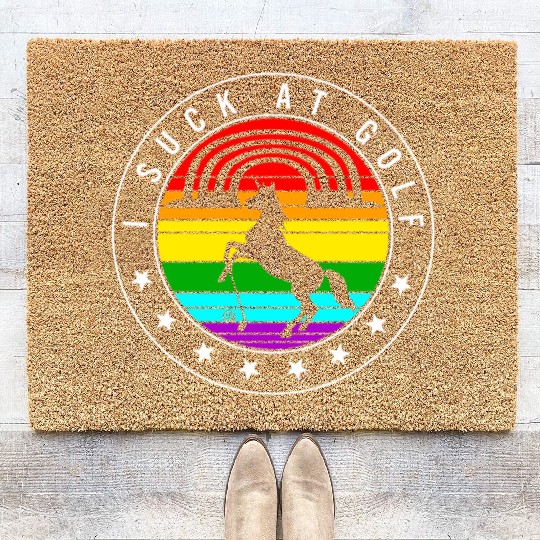 Golf Coir Doormats, I Suck At Golf Unicorn Rainbow Retro
