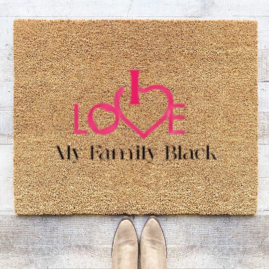 i love my family black Coir Doormats