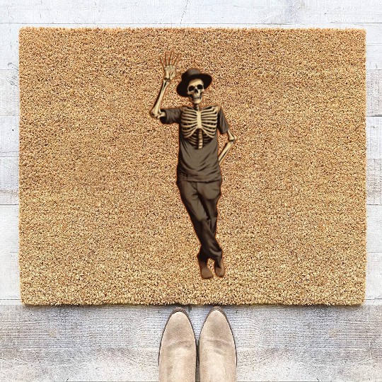 Halloween Skeleton Waving with Hand Coir Doormats