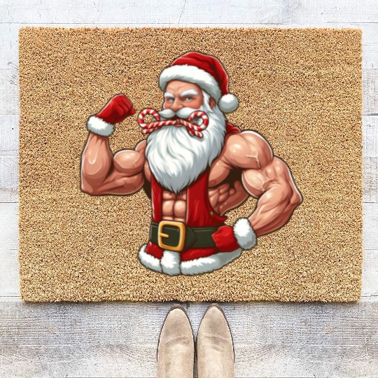 Muscular Santa Fit for the holidays Coir Doormats
