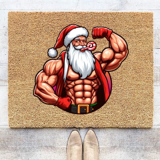 Muscular Santa Fit for the holidays Coir Doormats