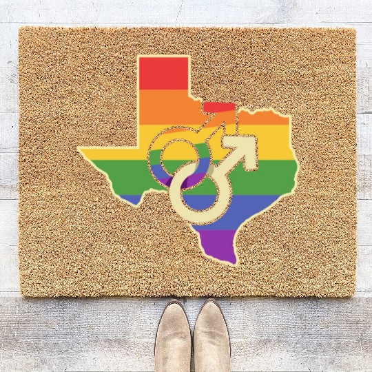 Gay Love Texas Map Design for proud LGBT+ Texans Coir Doormats