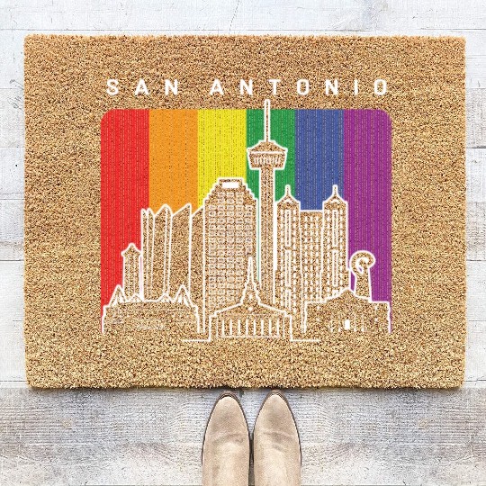 San Antonio Texas Rainbow Flag LGBTQAI Pride Coir Doormats