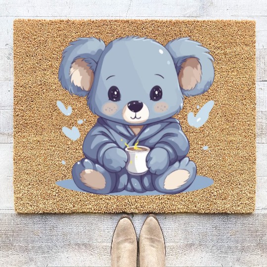 Chibi Koala in Pajamas Coir Doormats
