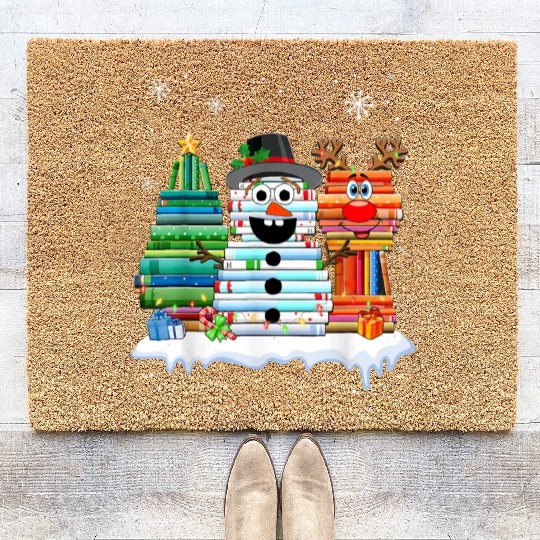 Christmas Tree Snowman Reindeer Book Stack Coir Doormats