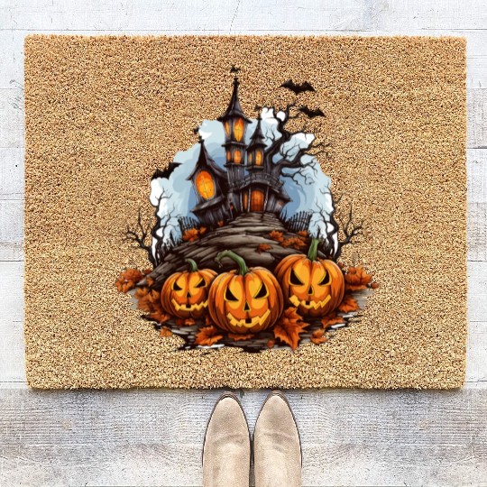 Halloween Pumpkin Bat Spell Haunted House Coir Doormats