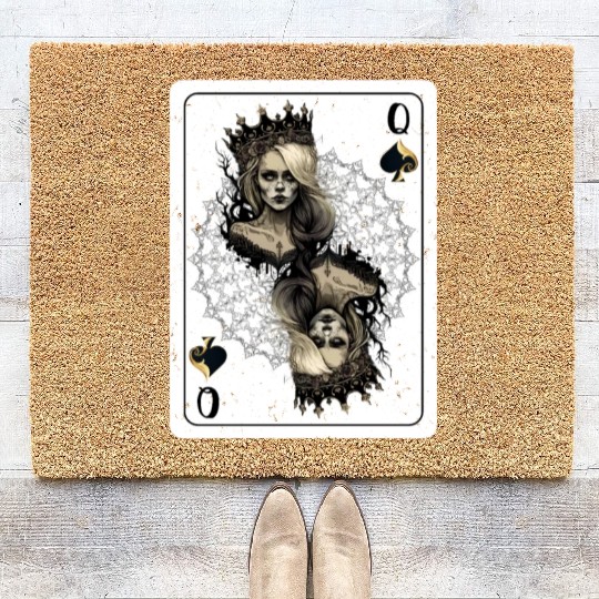 Queen of Spades Gothic Card Game Halloween Creepy Coir Doormats