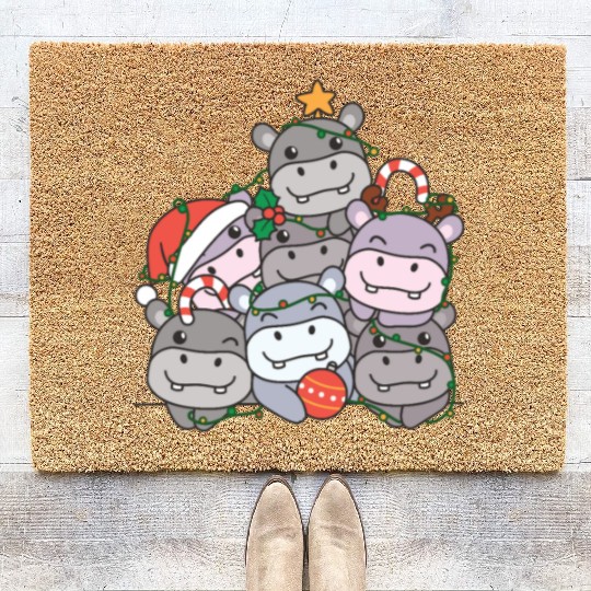 Hippo Christmas Tree Funny Animal Christmas Coir Doormats