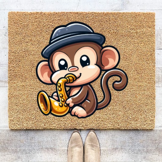 Chimpanzee with saxophone Coir Doormats