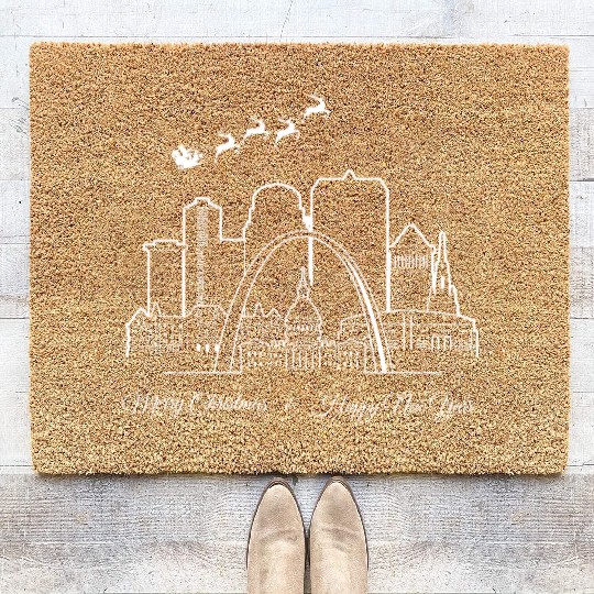 St. Louis Missouri Merry Christmas Happy New Year Coir Doormats