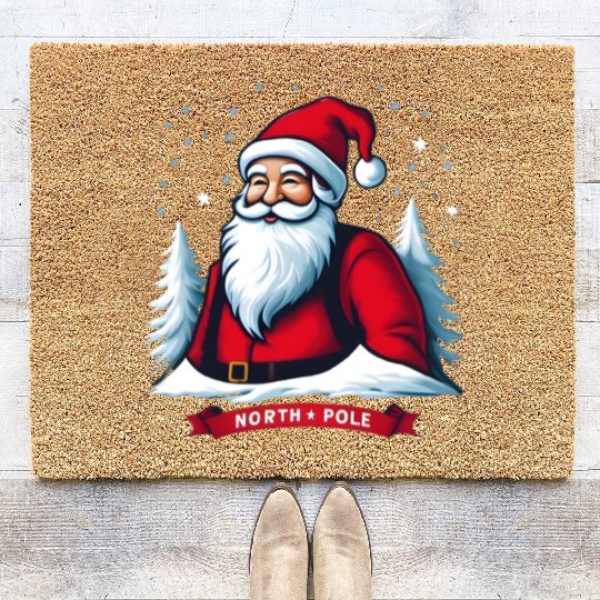 North Pole santa merry christmas Coir Doormats