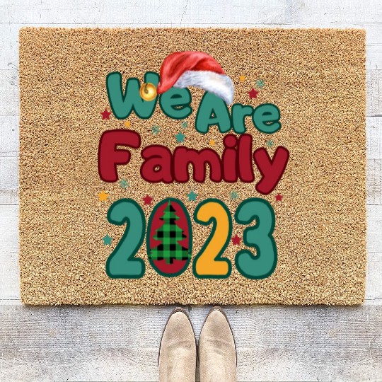 We Are Family Christmas Tree Santa Hat Pajama Coir Doormats