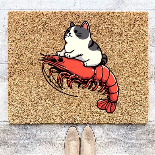 Cat rides shrimp Coir Doormats