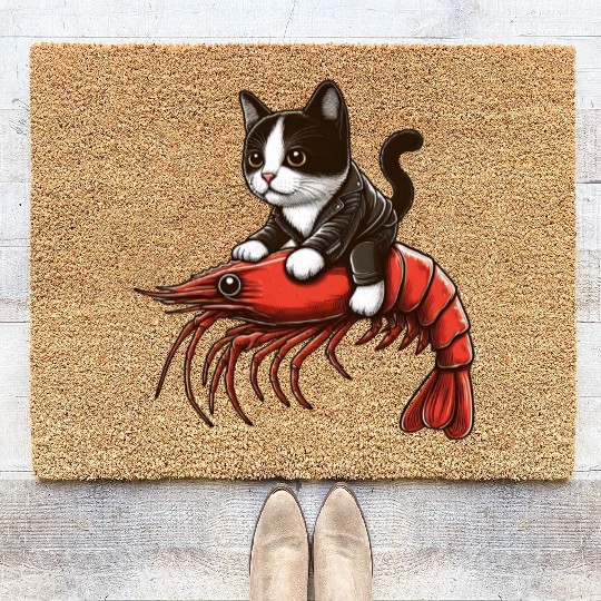 Cat rides shrimp Coir Doormats