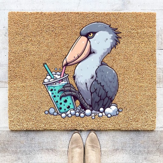 Beaked stork with bubble tea Coir Doormats
