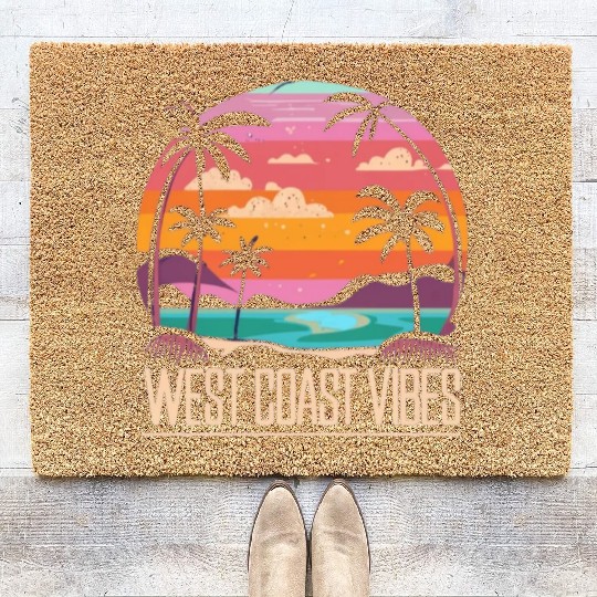 Tranquil beach at sunset West Coast Vibes Coir Doormats