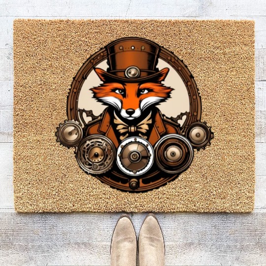 Steampunk Fox / Animal / Bronze / Old School Coir Doormats