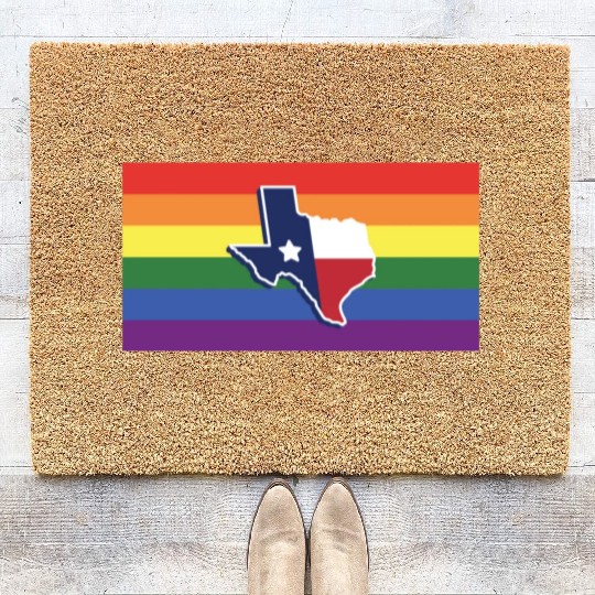 Texas Map Pride Flag Design for proud LGBT+ Texan Coir Doormats