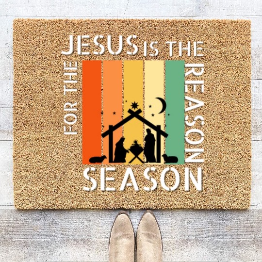 Retro Jesus is the Reason for the Season Coir Doormats
