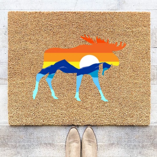 Camping Hiking Retro Mountains Outdoors Camp Moose Coir Doormats