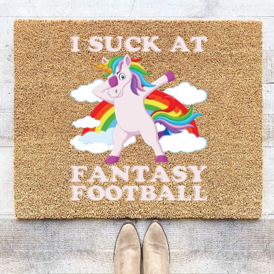 I suck at fantasy football dabbing unicorn funny Coir Doormats