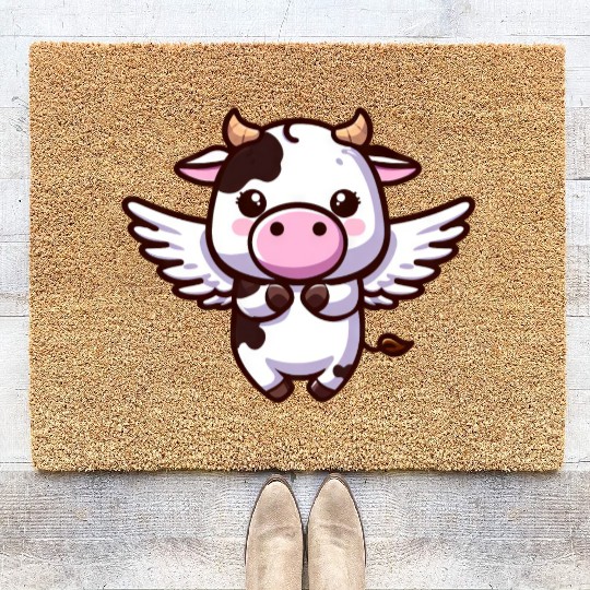 Heavenly Cow: An Angel with Wings Coir Doormats