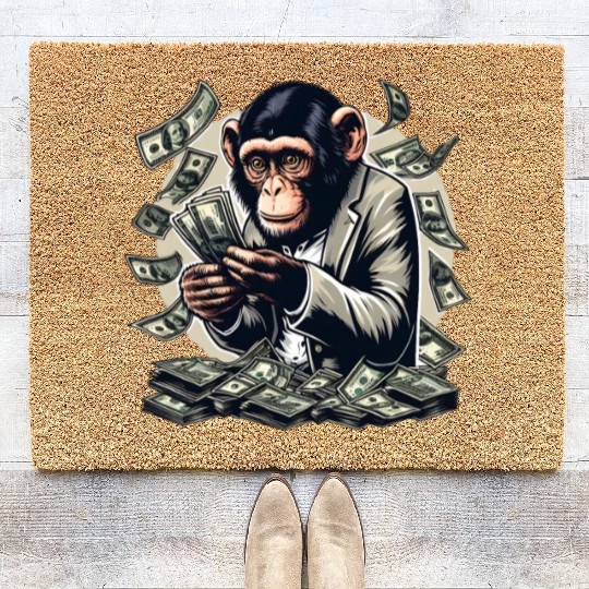 Enterprising monkey - money-counting Coir Doormats