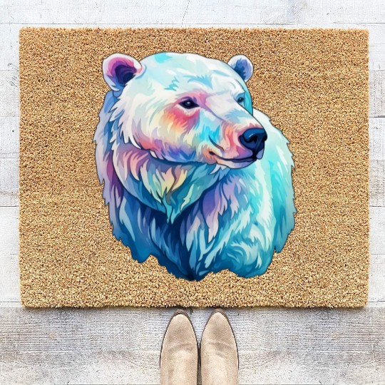Polar Bear Roar in Winter Wonderland Watercolor Coir Doormats