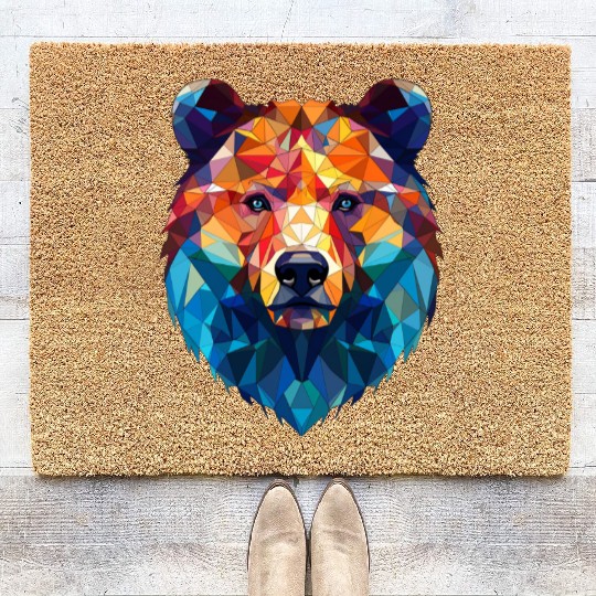 Wild Psychedelic Bear Geometric Vibrant Coir Doormats