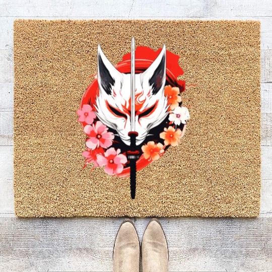 Kitsune Fox Maske Kumiho Samurai Japan Anime Coir Doormats