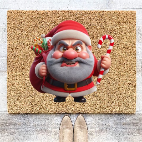 Crazy Santa with Candy Canes Coir Doormats