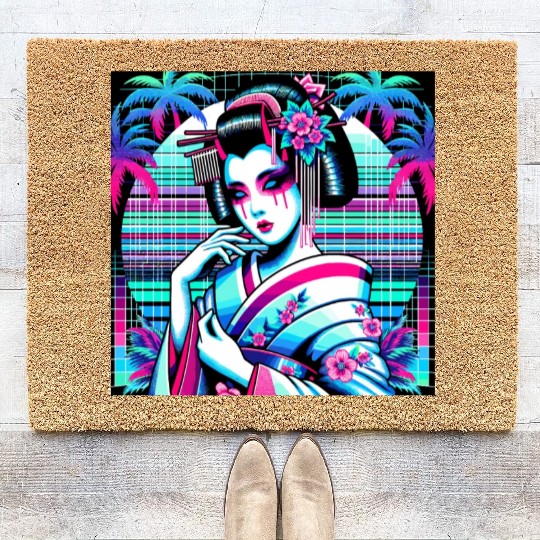 Japan Geisha Retrowave Synthwave Cyberpunk Coir Doormats