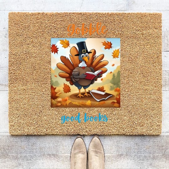 Gobble Good Book Thanksgiving Library Turkey Fall Coir Doormats
