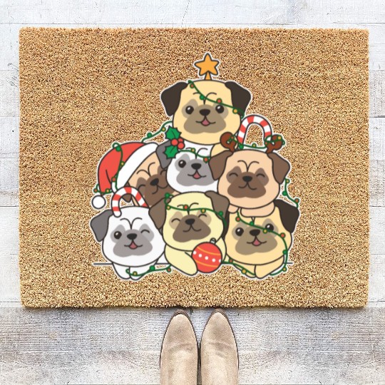Pug Christmas Tree Funny Animal Christmas Coir Doormats