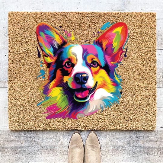 Watercolor Colorful Corgi Coir Doormats