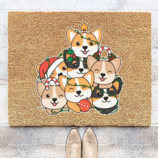 Corgi Christmas Tree Funny Animal Christmas Coir Doormats
