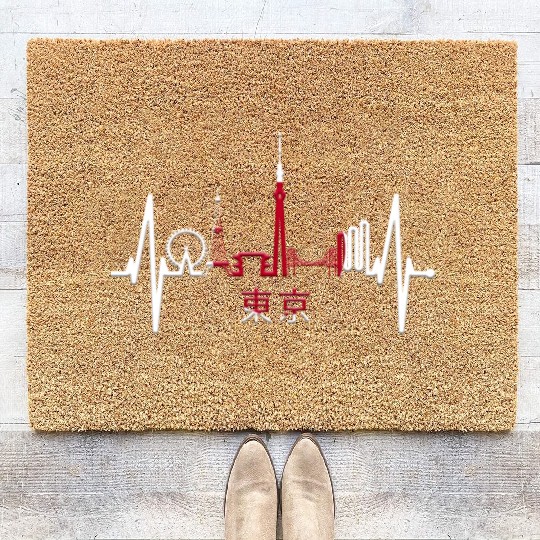 Tokyo Skyline Heartbeat Japanese Heart Love Tokyo Coir Doormats