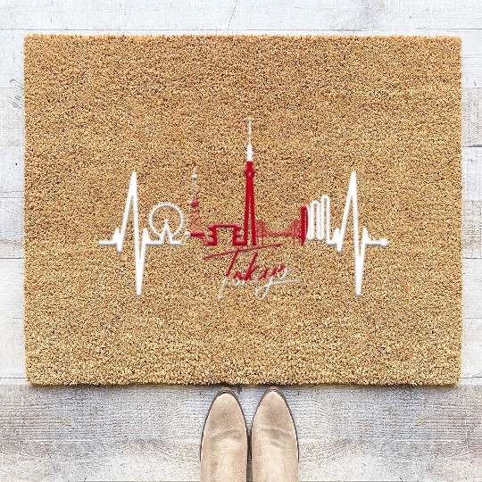 Tokyo Skyline Heartbeat Japanese Heart Love Tokyo Coir Doormats